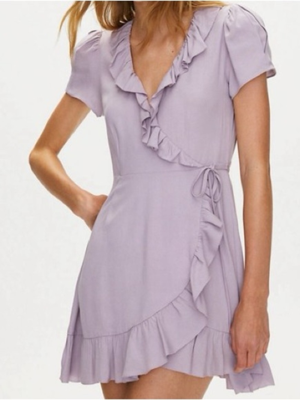 Sunday Best Pastel Lilac Ruffle Wrap Dress